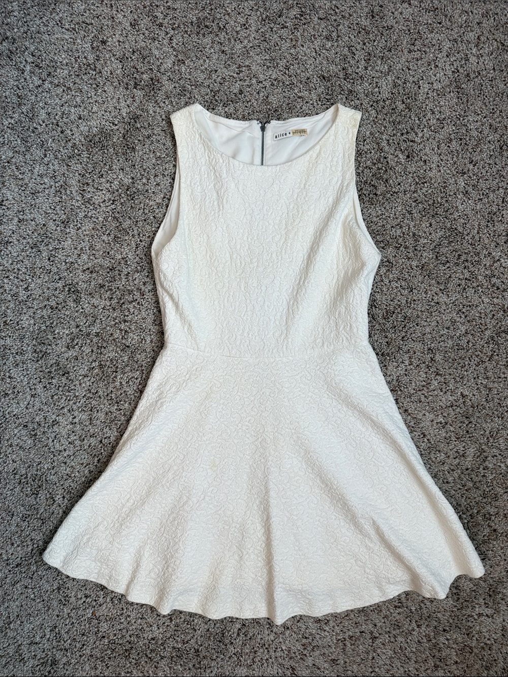 Alice + Olivia Cream Textured Sleeveless Fit-and-Flare Mini Dress